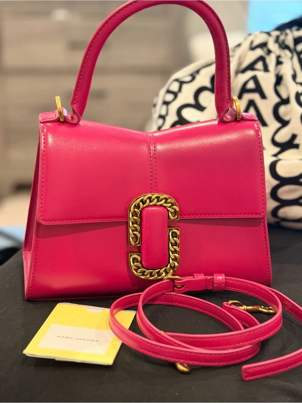 Marc Jacobs Vibrant Pink Leather Crossbody with Gold Chain Buckle